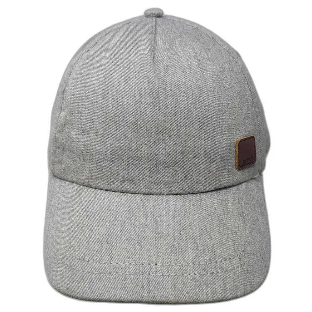 Roxy 5 Panel Gray One Size Hat Leather Logo Patch Heathered Strapback Surf Wear